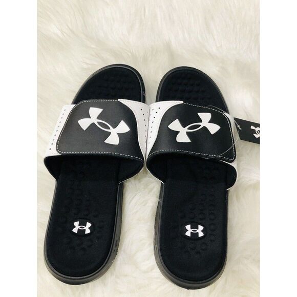 New Under Armour Mens Ignite Pro Slide Athletic Sandals  Size 8 Black/White‎